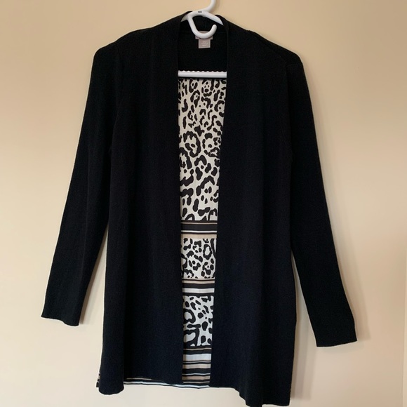 CHICO'S open Cardigan, black, animal print, cotton blend, size S, knitted, layer - Picture 1 of 7